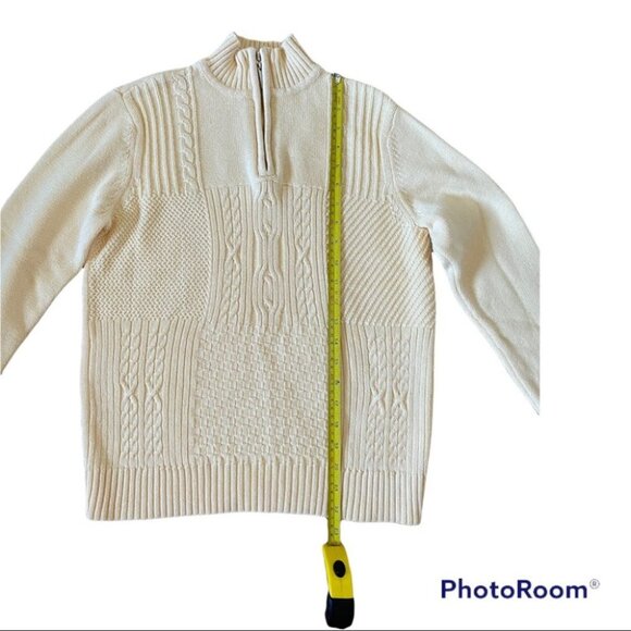 Vintage Karen Scott Sweater Ivory Cotton Cable Knit 3/4 Zip Mock Neck Pullover 6 - Picture 7 of 8